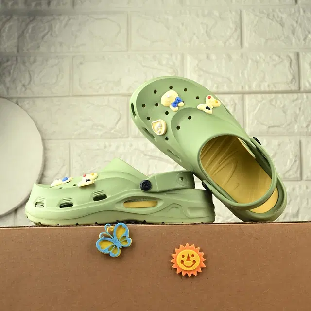 Clogs for Women (Green & Yellow, 5)