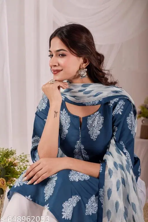 Kurta Set for Women (Navy Blue, XS)