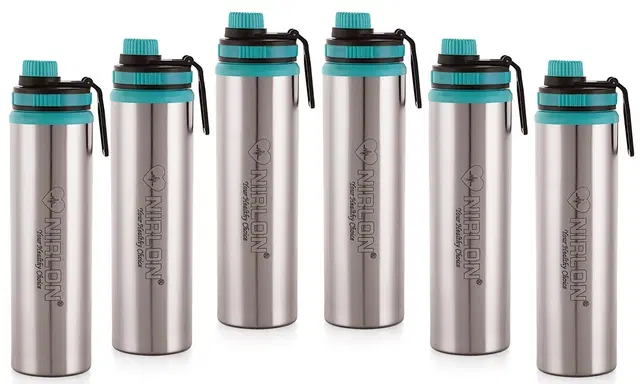 Nirlon Eco Star Stainless Steel Water Bottle 900Ml, Water Sipper Bottles For Fridge, School,Gym,Home,Office,Boys, Girls, Kids, Leak Proof(Green Colour | Set Of 6)