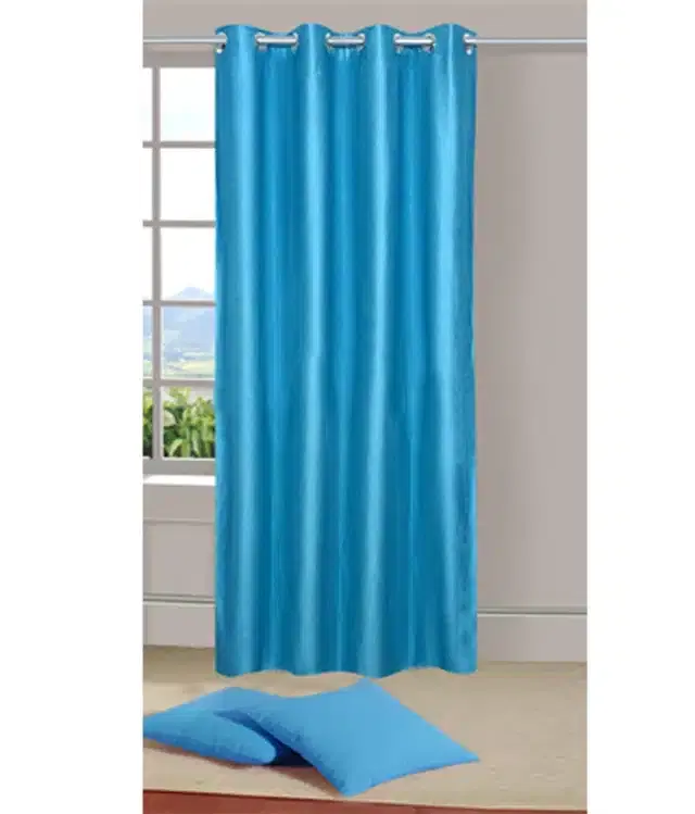 Polyester Solid Door & Window Curtains, Aqua Blue, 5 feet