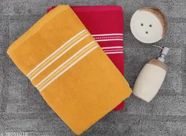 Cotton Bath Towels, Yellow & Pink, 27x54 inches, Pack of 2