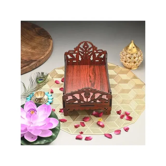 Wooden Laddu Gopal Palna Krishna Cradle Decor