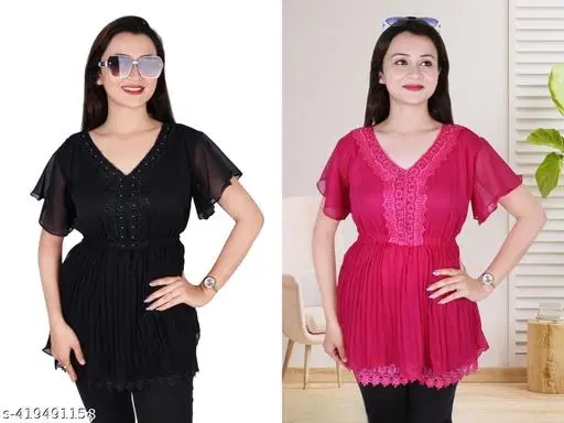 Casual Tops for Women, Pack of 2 (Pink, L)