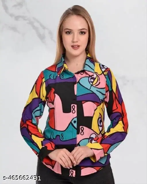 Funky Abstract Print Shirts for Women (Multicolor, XS)