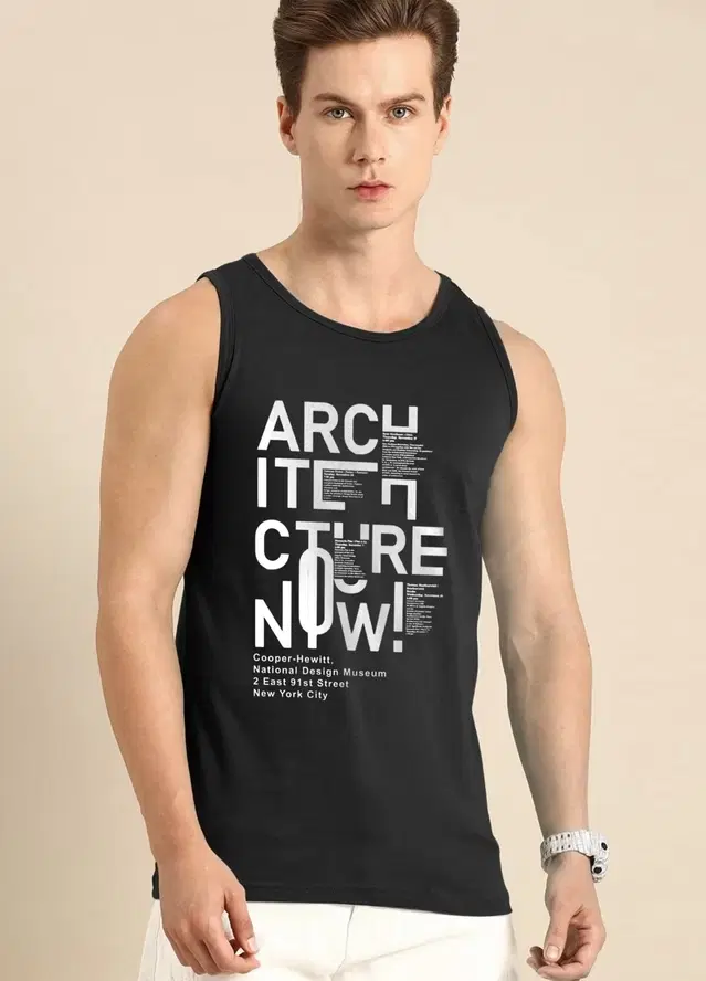 Polyester Printed Vest for Men (Black, S)