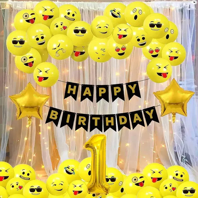 Emoji Theme 1st Birthday Decoration Kit (Yellow) Pcs Of 109 ,(Set Of 1)