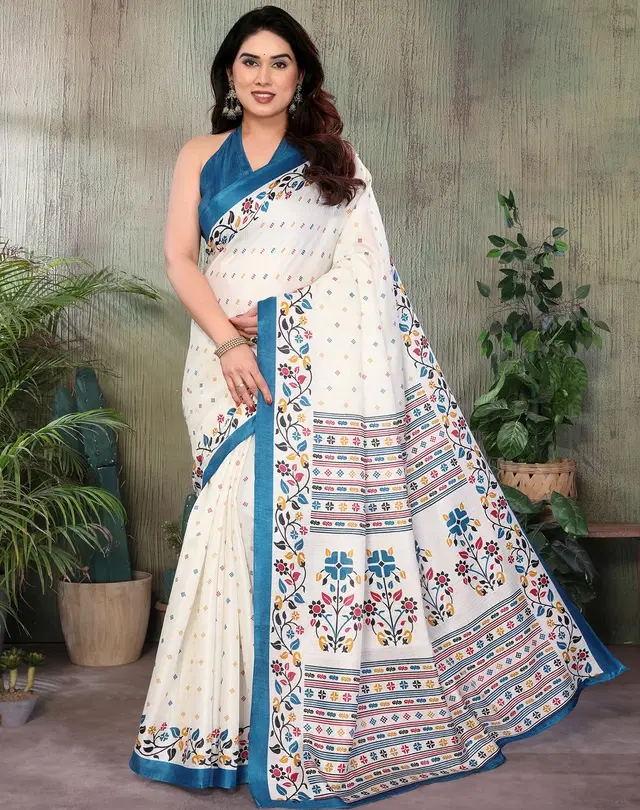Art Silk Saree for Women, Kalamkari (Multicolor, Free Size)