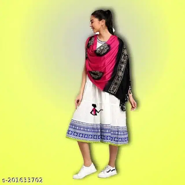 Satin Scarf for Women (Pink & Black, 1.8 m)