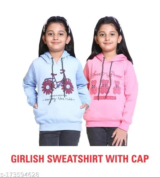 Woolen Printed Hoodie for Girls, Pack of 2 (Sky Blue & Pink, 7-8 Years)