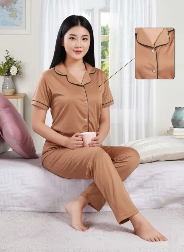 Satin Nightsuit for Women (Brown, XXXL)