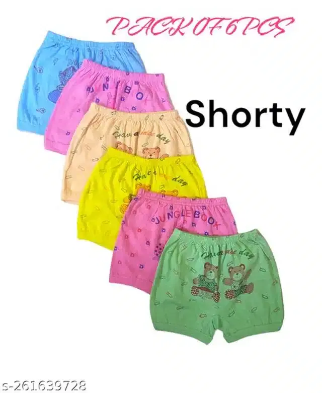 Cotton Innerwear Shorts for Kids, Pack of 6 (Multicolor, 0-3 Months)