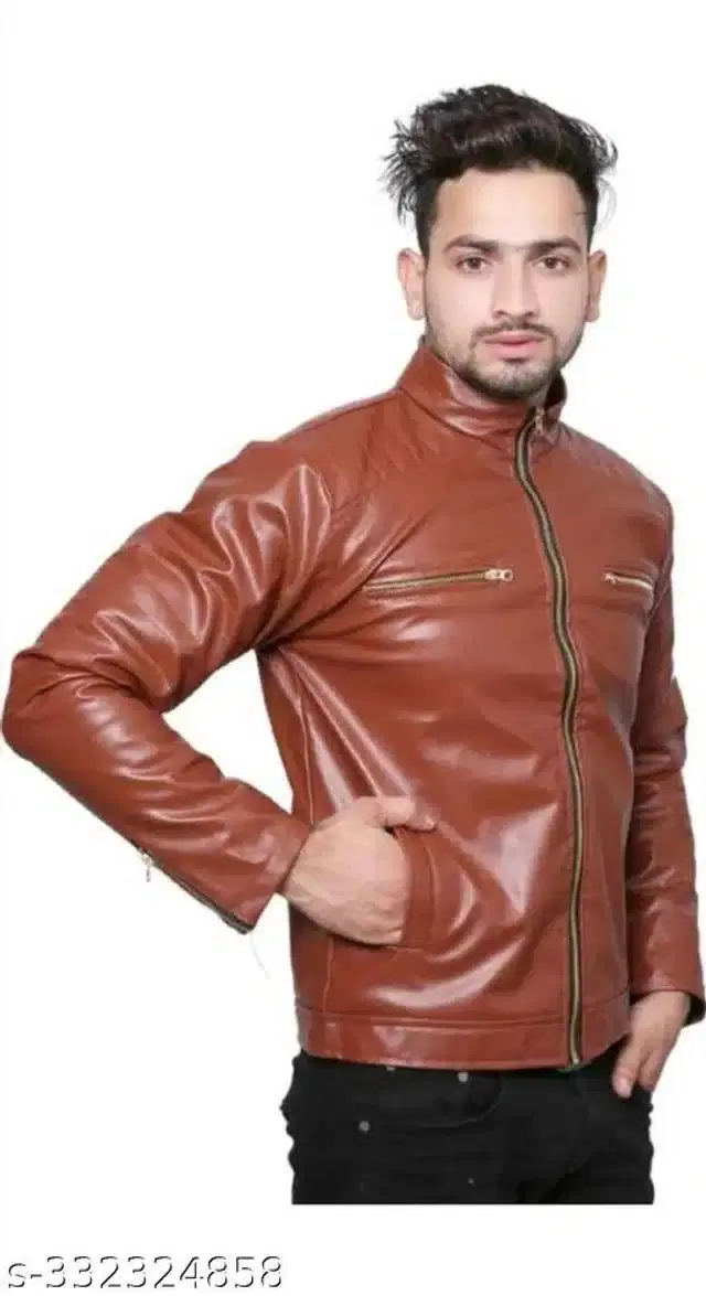 Synthetic Leather Jacket for Men (Brown, M)
