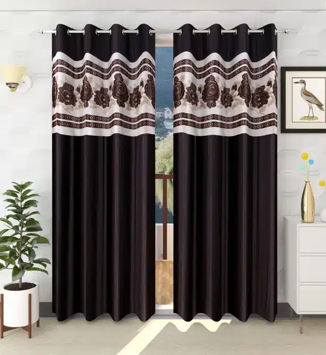Polyester Room Darkening Window Curtains, Pack of 2, Brown, 5 feet