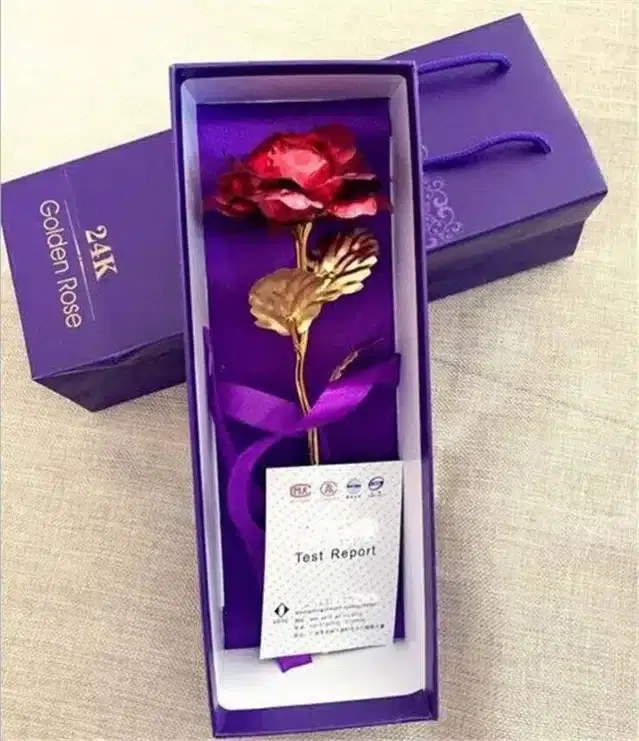 24K Gold Plated Artificial Rose Flower, Red