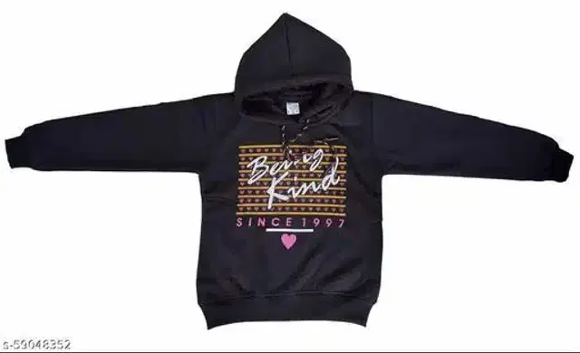 Fleece Printed Full Sleeves Hooded Sweatshirt for Girls (Black, 3-4 Years)