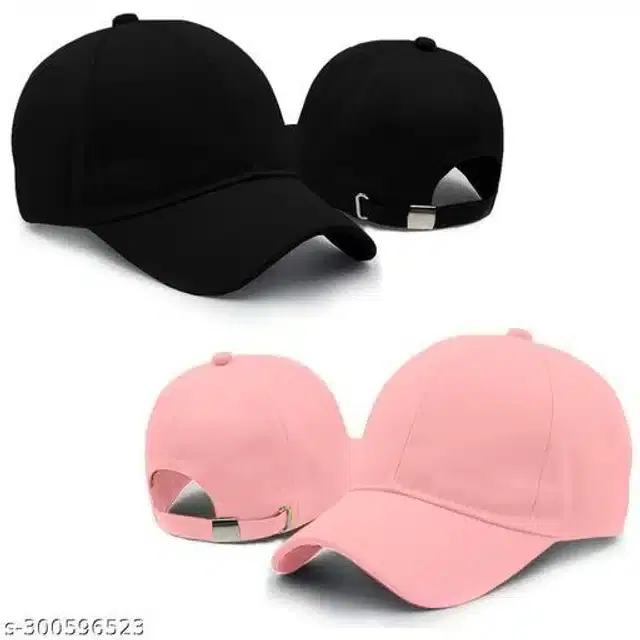 Cotton Cap for Men & Women, Pack of 2 (Black & Peach)