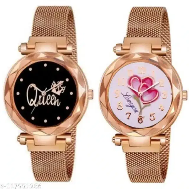 Analog Watch for Women, Set of 2 (Rose Gold)