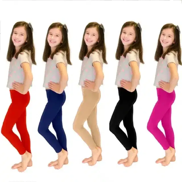 Soft & Comfortable Leggings for Girls, Pack of 5 (Multicolor, 6-7 Years)
