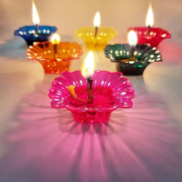 Plastic 3D Shadow Reflection Floating Diwali Diyas, Multicolor, Pack of 24
