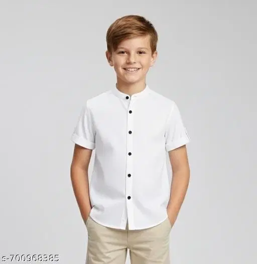 Solid Cotton Blend Short Sleeve Polo for Boys (White, 10-11 Years)