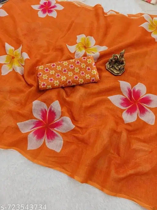 Lien Printed Saree for Women, Orange (6.3 M)