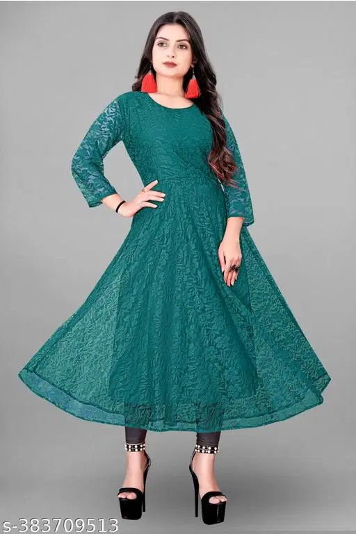 Net Kurti for Women,  Light Green  (S)
