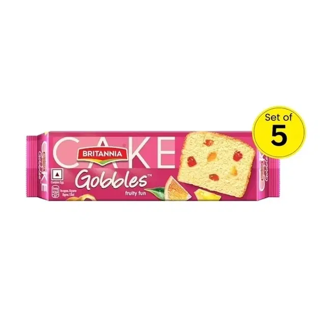 Britannia Gobbles Fruity Fun Cake 5X45 g (Pack of 5)