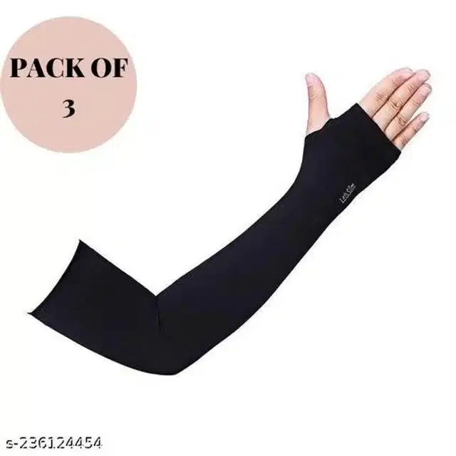 Nylon Arm Sleeves for Unisex, Set of 3 (Black)