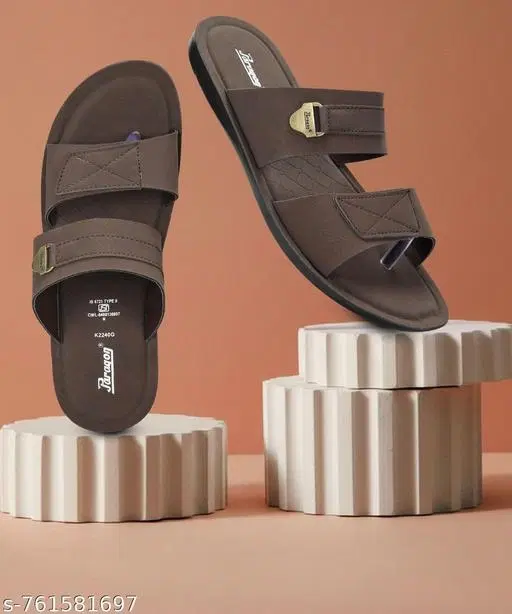 Paragon Leather Sliders for Men (Brown, 8)
