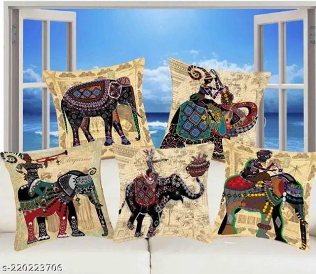 Jute Cushion Covers, Multicolor, 16x16 inches, Pack of 5