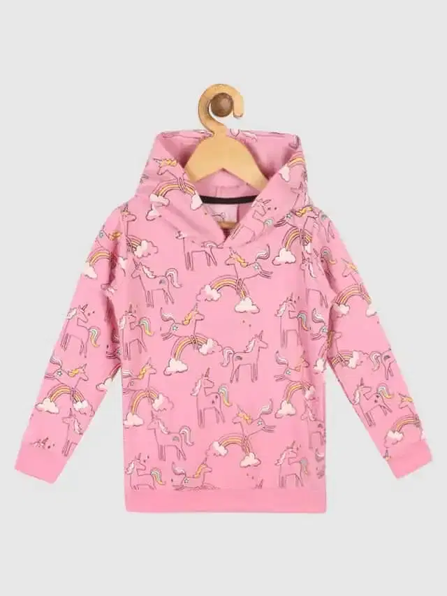 Lazy Shark Girls Printed Sweatshirts (Pink, 3-4Y) (LST246)