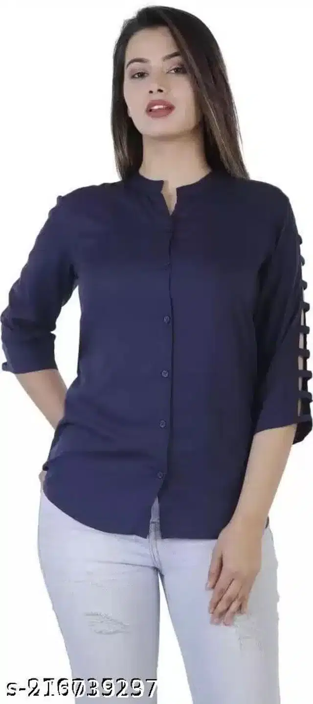 Three Quarter Sleeves Shirt for Women (Blue, M)
