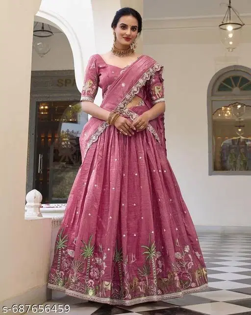 Embroidered Lehenga Choli for Women (Pink, Semi Stitched)