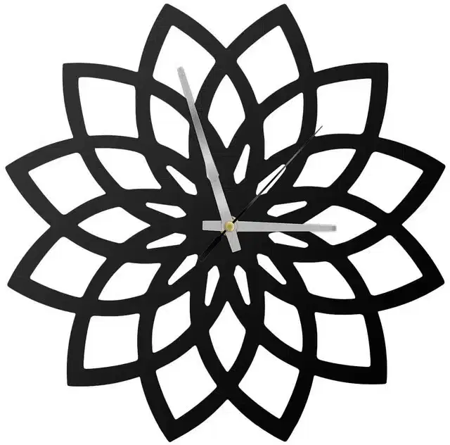3D Wooden Flower Wall Clock, Black