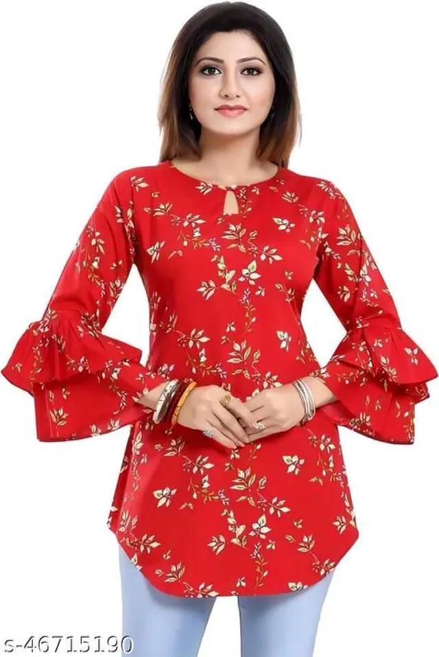 Three-Quarter Sleeves Top for Women (Red, S)