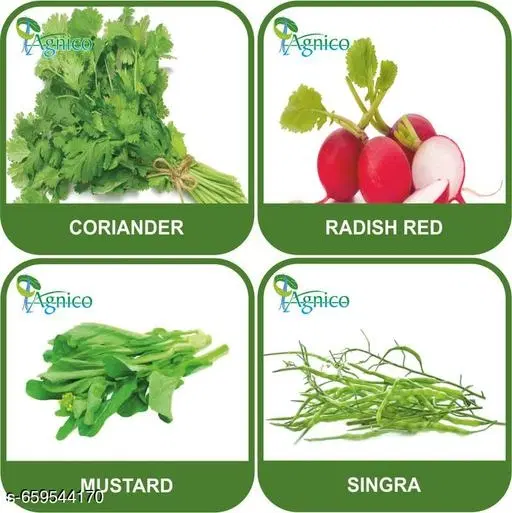 4 Vegetable Seeds Combo With Instruction Manual(Coriander/Radish Red/Mustard/Singra)