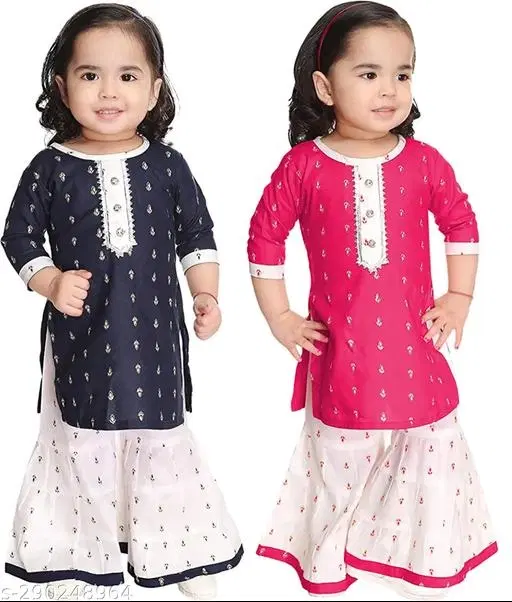 Rayon Kurta Set for Girls, Pack of 2 (Multicolor, 0-3 Months)