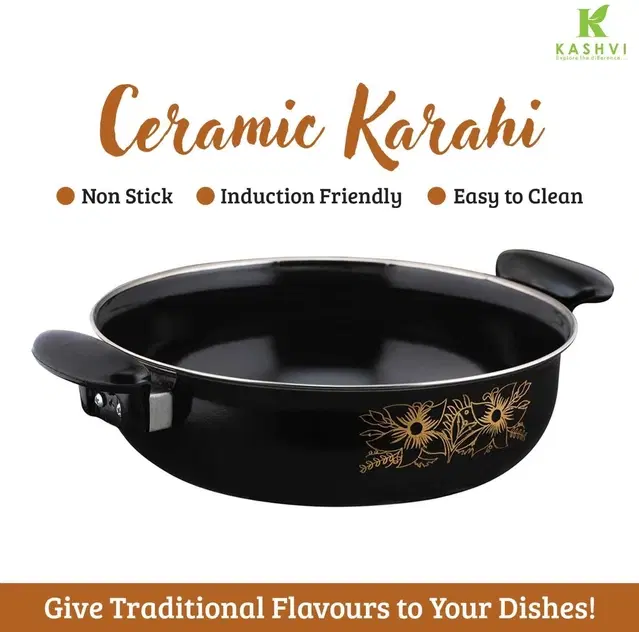 Cast Iron Kadai, Black, 28 cm