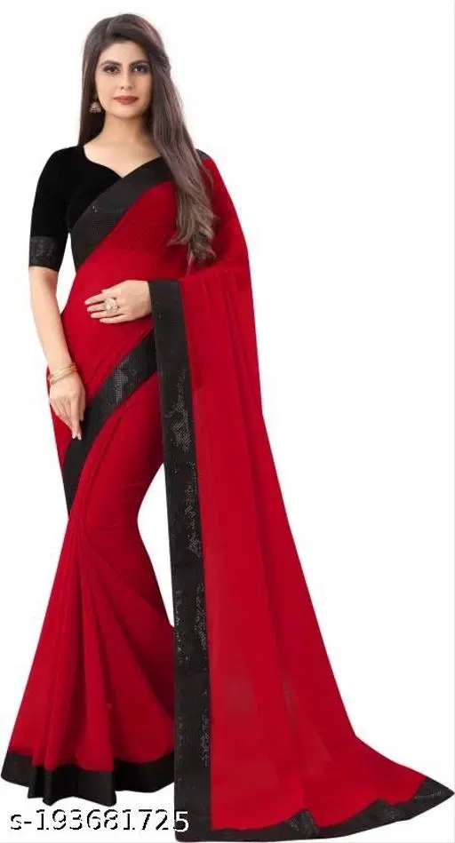 Chiffon Printed Saree For Women, Red