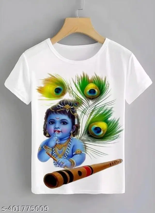 Polyester Round Neck T-Shirt for Boys (White, 1-2 Years)