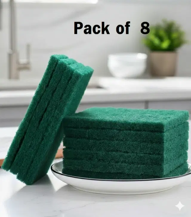 Nylon Scrub Pad, Green, Pack of 8