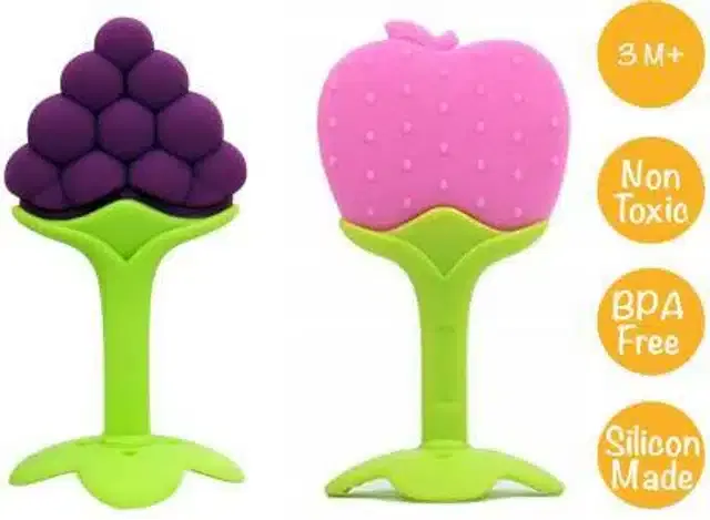 Silicone Smooth Teether for Kids, Multicolor, Pack of 2