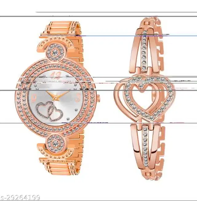 Analog Watch with Bracelet for Women, Set of 2 (Multicolor)