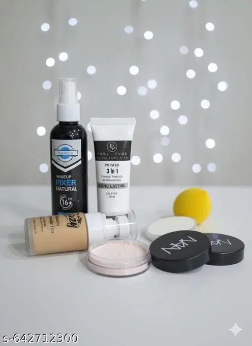 Ultimate Makeup Combo Kit | Matte Foundation, Compact Powder, Contour Stick, Primer & Setting Spray | Long-Lasting, Full Coverage, Natural Finish | Face Makeup Set for Women&Girls