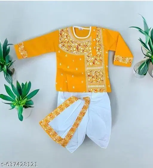 RK TRADERS Ethnic Motif Show Button Cotton Kurta Set for Boys (White, 12-18 Months)
