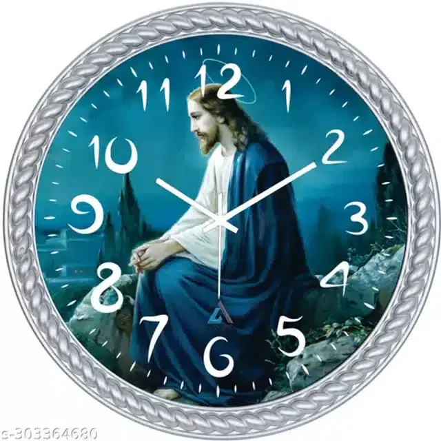 Plastic Analog Wall Clock, Blue & Grey