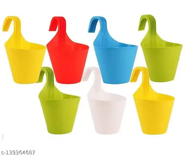 Plastic Hanging Planters, Multicolor, Pack of 7