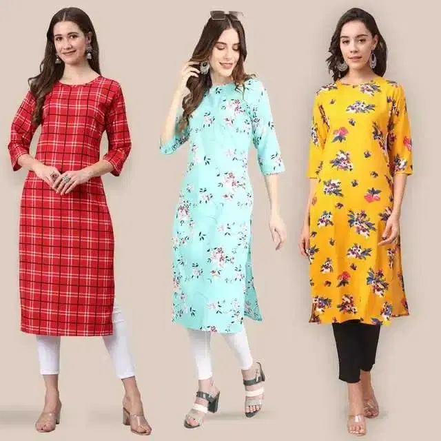 Women Crepe Printed Kurta, Pack Of 3 (Multicolor, XL) (SD-294)
