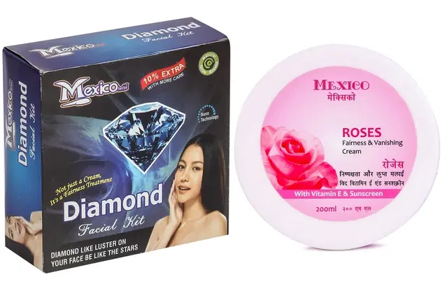 Maxico Herbs Diamond Facial Kit with Rose Fairness Cream, Pack of 2
