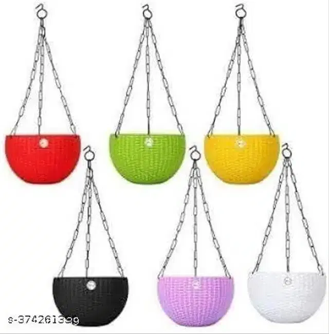 Hanging Flower Pots with Metal Chain, Multicolor, Pack of 6